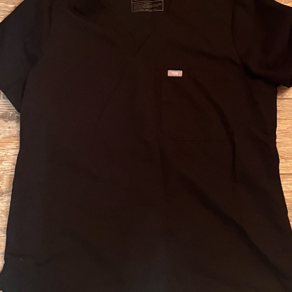 Figs Black V-Neck Short Sleeve Pocket Tee with Logo Patch